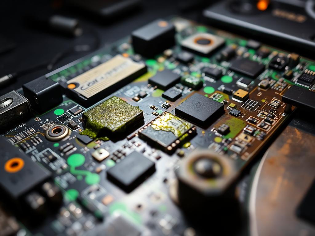 Before: Water-damaged logic board